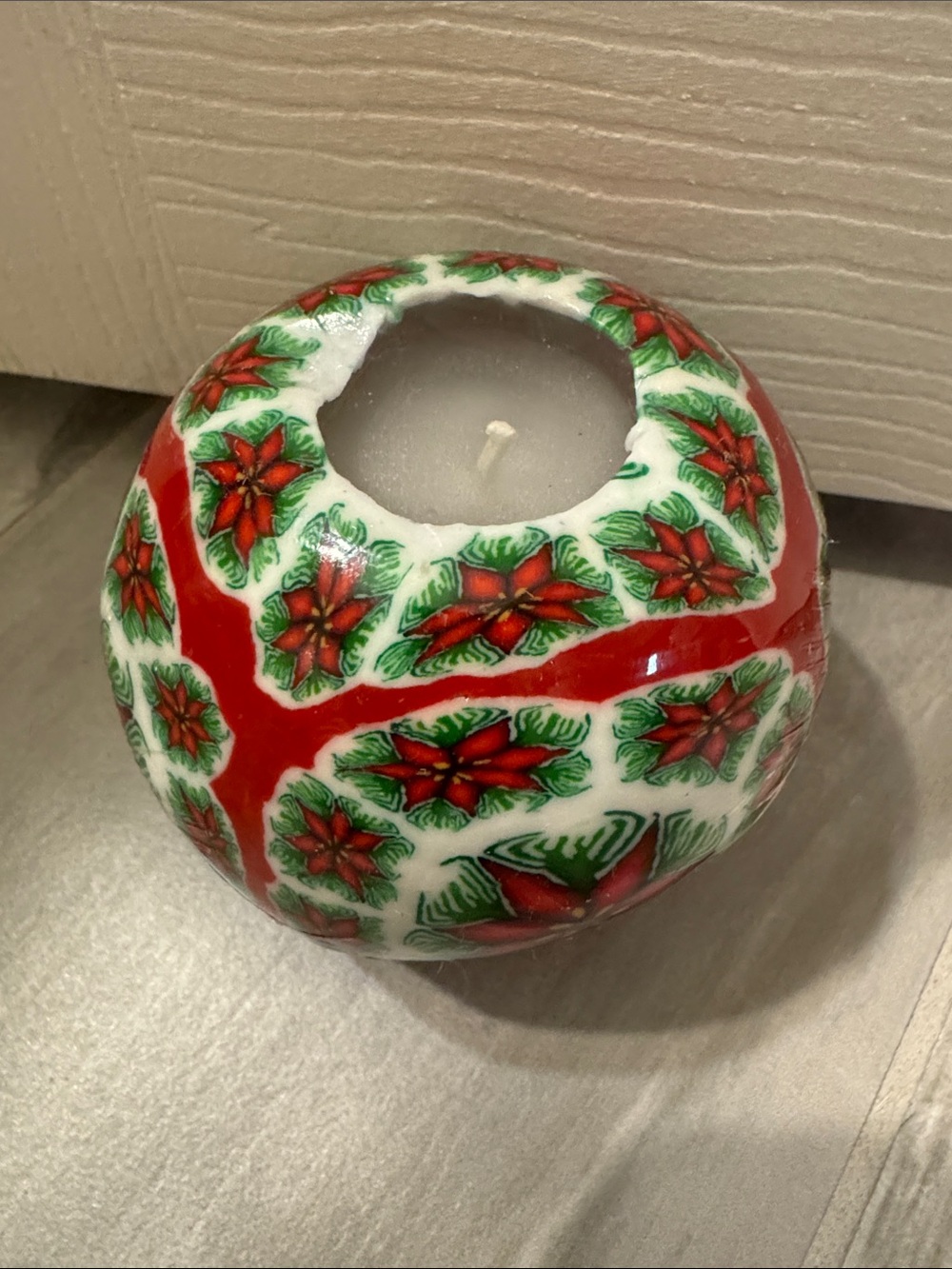 Festive Red Poinsettia Round Candle -NIP